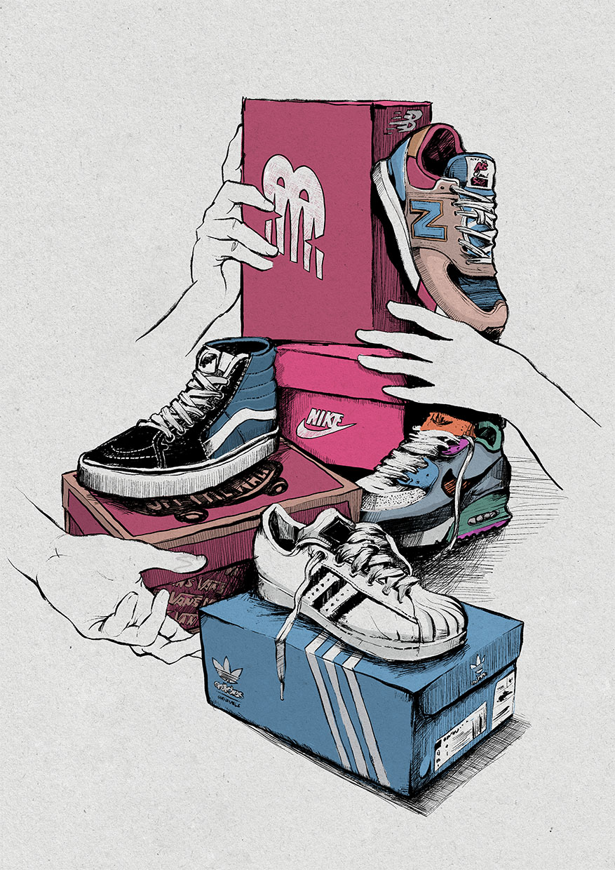 Sneakers Illustration Adidas New Balance Vans Nike